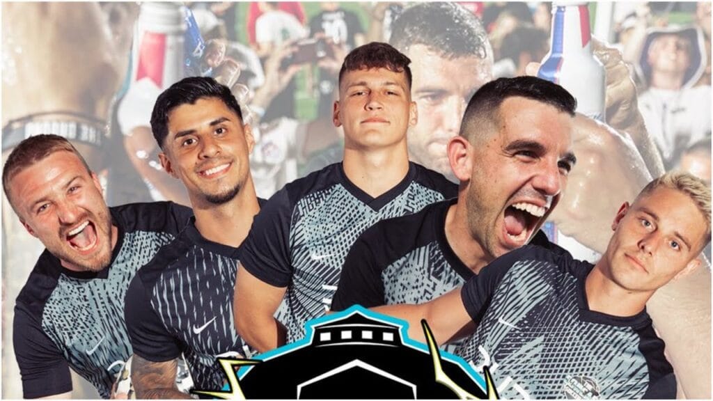 Arena Boys soccer team celebrating during TST tournament match in North Carolina
