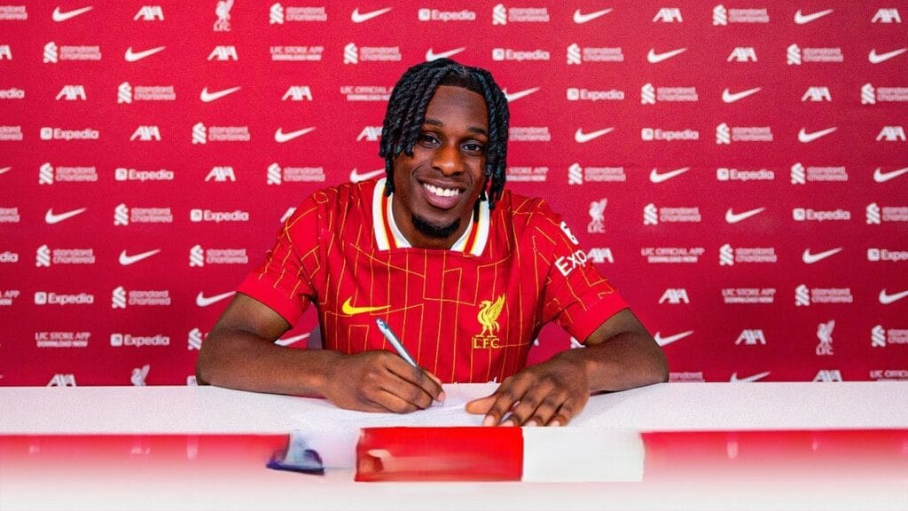 Jeremie Frimpong signs for Liverpool after leaving Bayer Leverkusen.