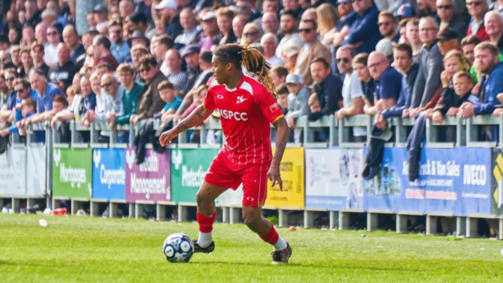 Mason Saunders Henry signs , Mason Saunders-Henry celebrates a goal for Carshalton Athletic during the 2024–25 season